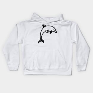 Stick Figure of a Dolphin in Black Ink Kids Hoodie